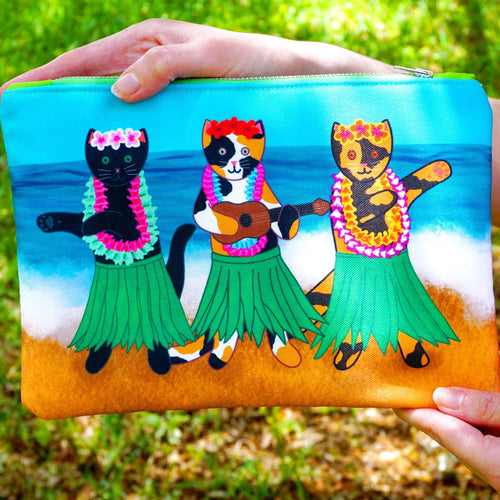 Hula kitties fabric pouch - larger size