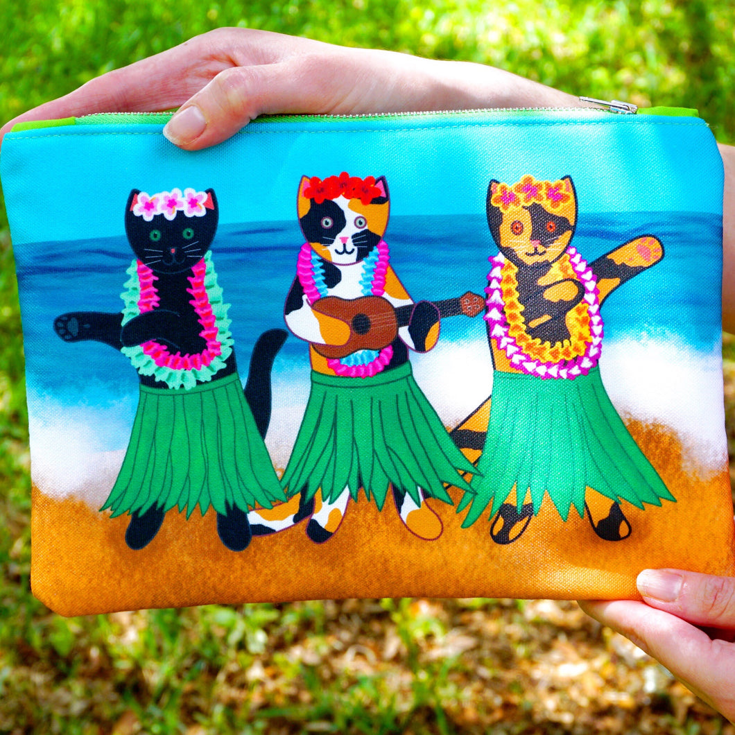 Hula kitties fabric pouch - larger size