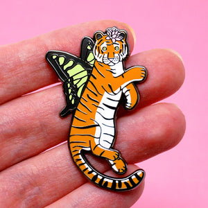 Orange butterfly tiger enamel pin