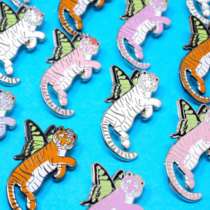 White tiger butterfly enamel pin