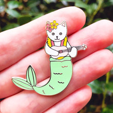 Load image into Gallery viewer, Purrmaid enamel cat pin - white version