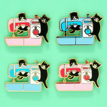 Load image into Gallery viewer, Pink sewing machine kittens enamel pin