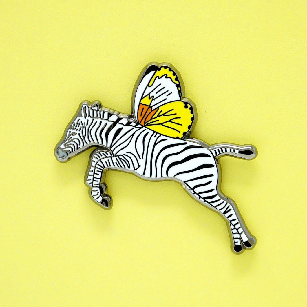 Zebra butterfly enamel pin