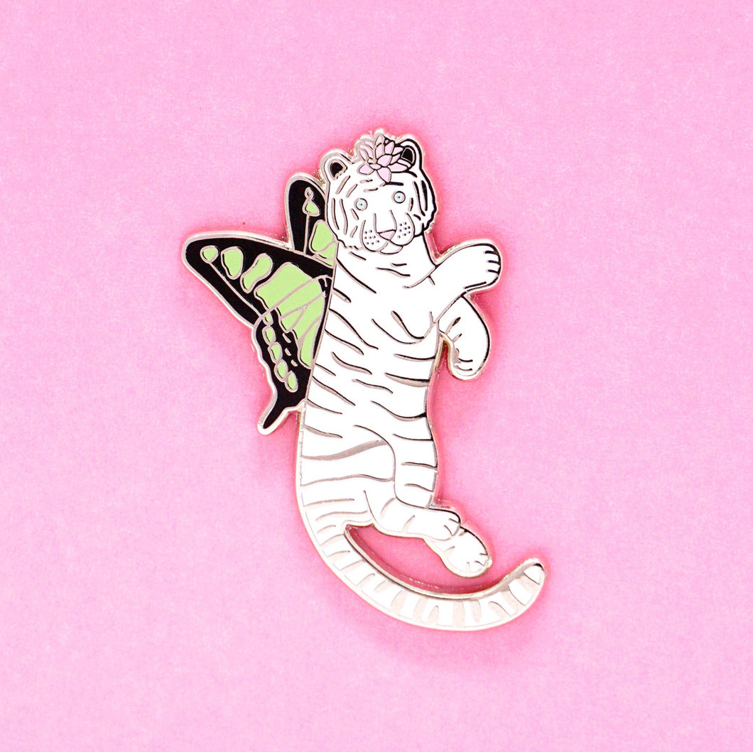 White tiger butterfly enamel pin