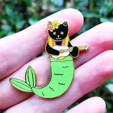 Load image into Gallery viewer, Purrmaid enamel pin - black cat version