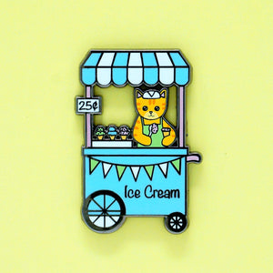 Ice cream stand cat enamel pin