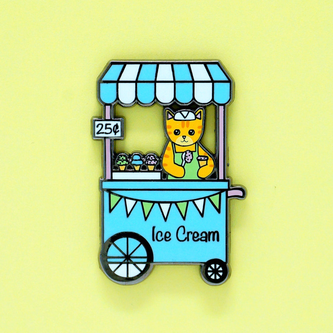 Ice cream stand cat enamel pin