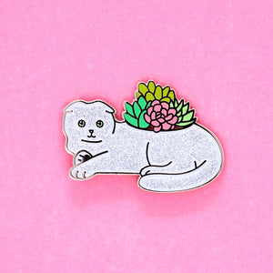 Scottish fold planter enamel pin