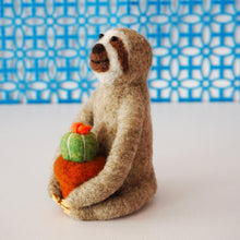 Load image into Gallery viewer, Needle felted sloth with blooming cactus plant
