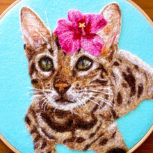 Load image into Gallery viewer, Wool painting of Bengal cat with hibiscus flower