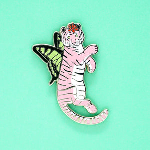 Pastel butterfly tiger enamel pin