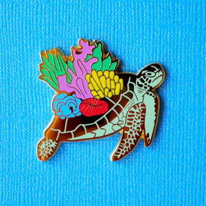 Coral sea turtle enamel pin