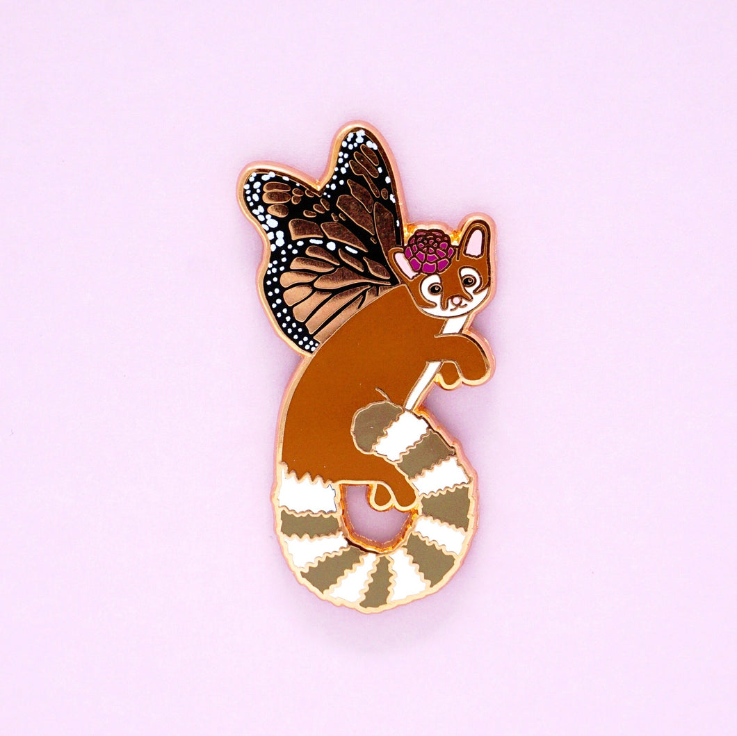 Monarch ringtailed cat enamel pin
